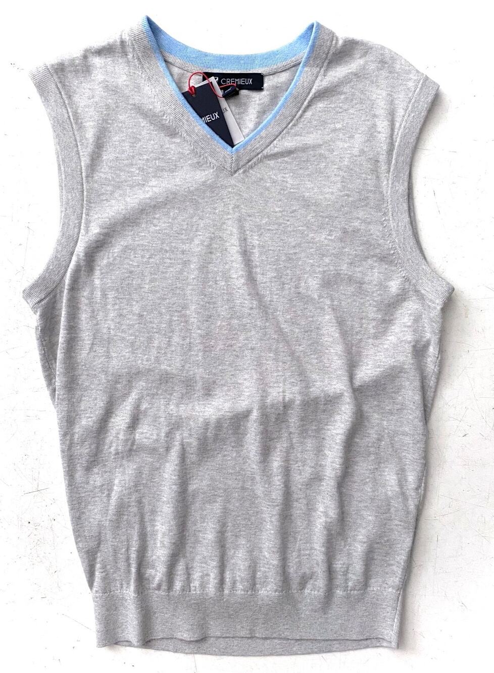 Daniel Cremieux Sweater Vest Cotton & Silk V Neck Gray w/ Blue Trim XXL 2XL